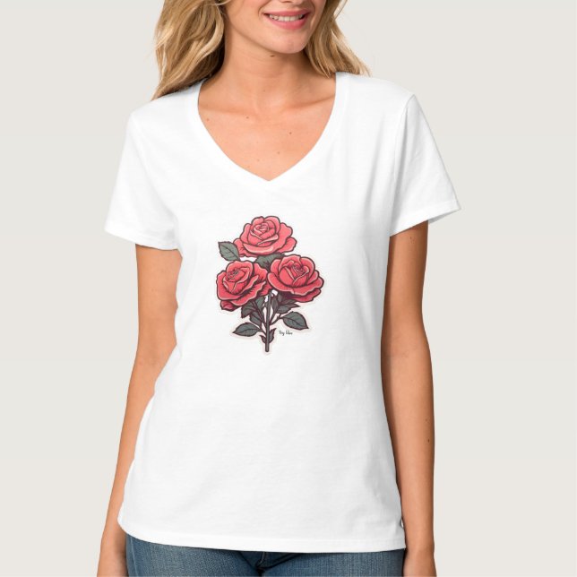 Kvinnors Grundläggande V-ringad T-Shirt  (Framsida)