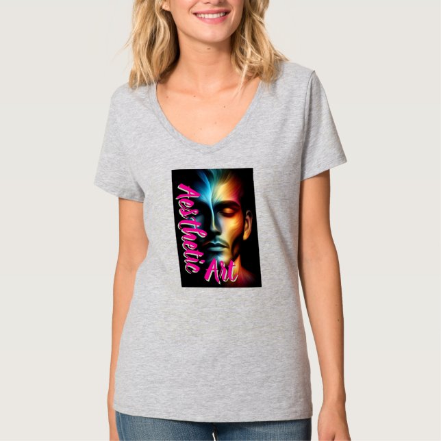 Kvinnors Grundläggande V-ringad T-Shirt (Framsida)