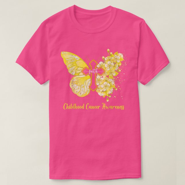Kvinnors Gult Butterfly Faith Childnature Cancer A T Shirt (Design framsida)