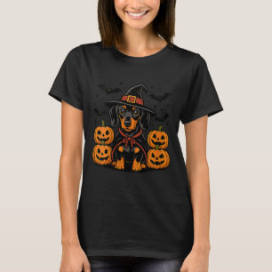 Kvinnors Halloween Dachshund Hund Häxa Hatt Pumpa T Shirt