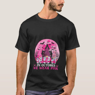 Kvinnors Halloween Gnome Bröstcancer I Oktober Vi T Shirt