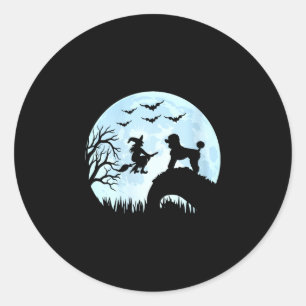 Kvinnors halloween häxa pudel runt klistermärke