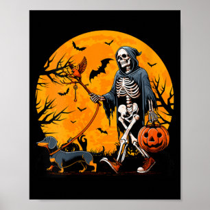 Kvinnors Halloween Hund Skelett Ledar Hund Hallowe Poster