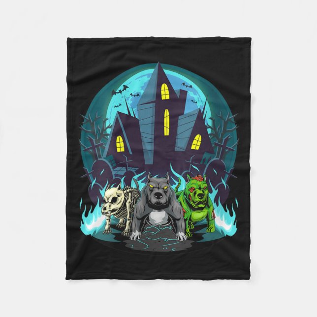 Kvinnors Halloween Pitbulls Zombie Skelett Svart Fleecefilt (Framsidan)