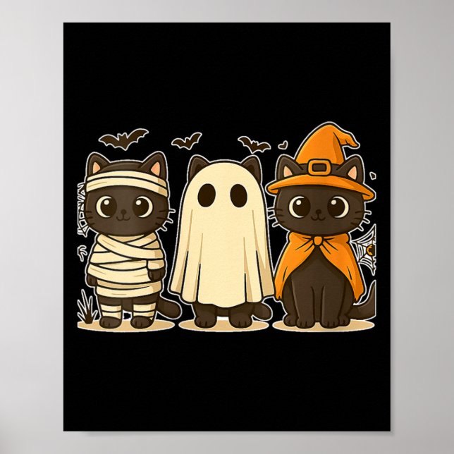 Kvinnors Halloween Rolig Pumpa Halloween Svart Kat Poster (Framsidan)
