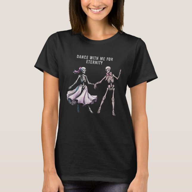 Kvinnors Halloween T-Shirt - Dancing Skeletons (Framsida)