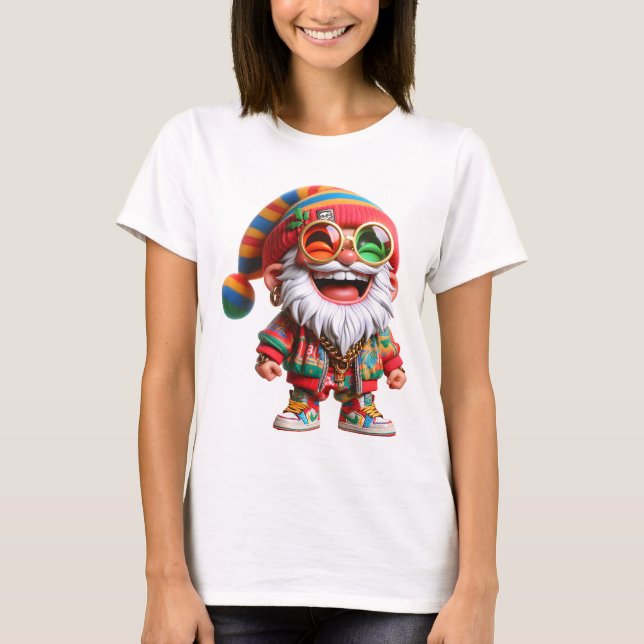 Kvinnors Ho-Ho-Hippie Santa Helgdag T-shirt (Framsida)