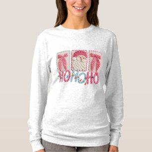 Kvinnors Ho Ho Ho Tomte – Falsk Broderi Jul T Shirt