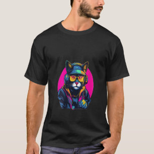 Kvinnors House Music Älskare Cyberpunk Katt DJ Mus T Shirt