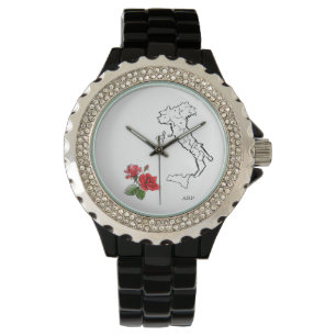 *~* Kvinnors italienska Italien i Karta Rosor Rhin Armbandsur