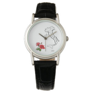 *~* Kvinnors italienska Italien Karta Rosor Läder Armbandsur