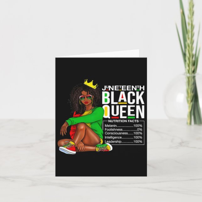 Kvinnors Juneteenth Black Queen Näringsfakta 4t Kort (Framsida)
