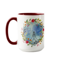 Kvinnors kaffemugg med bönande händer