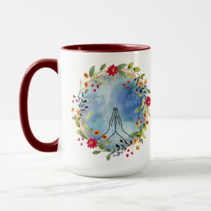 Kvinnors kaffemugg med bönande händer