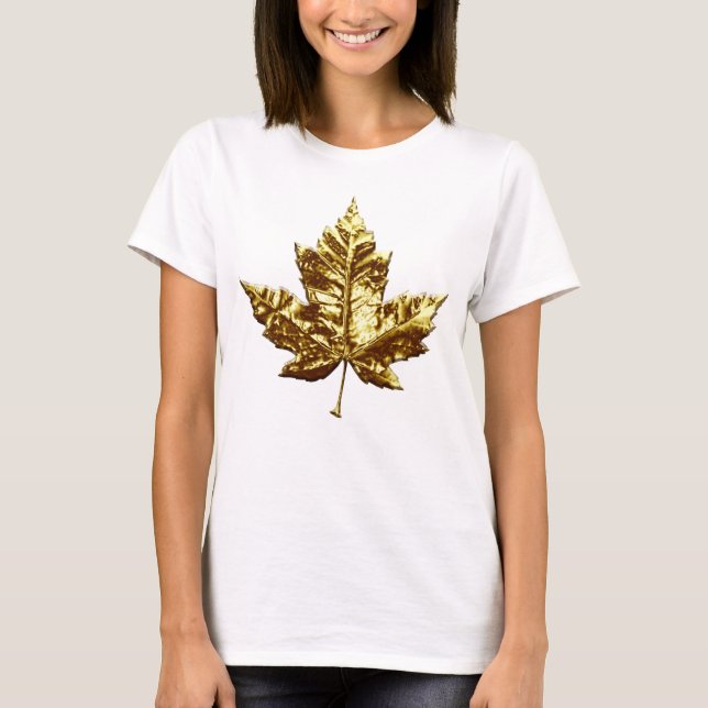 Kvinnors Kanada Souvenir T-shirt Guld Maple Löv (Framsida)