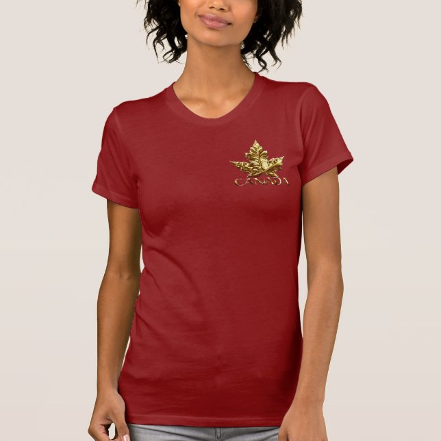 Kvinnors Kanada Souvenir T-shirt Guld Maple Löv (Framsida)