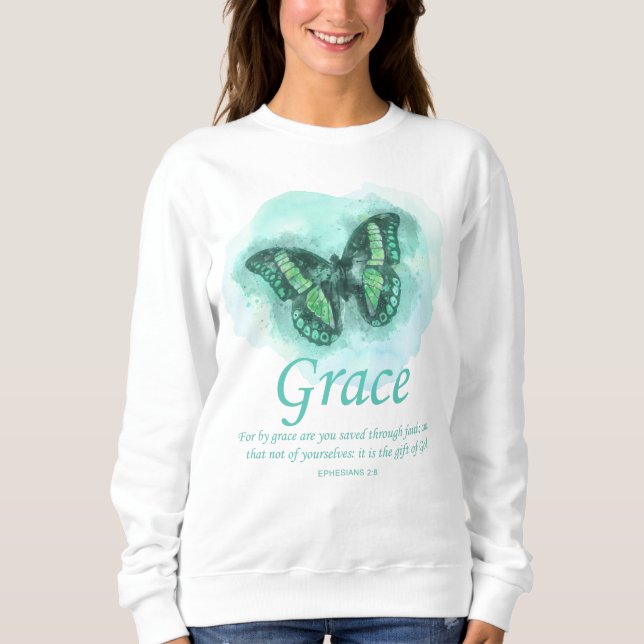 Kvinnors kristna Butterfly Bible Verse: Grace T Shirt (Framsida)
