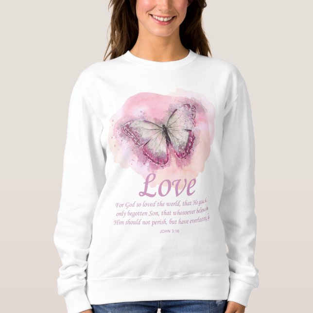 Kvinnors kristna Butterfly Bible Verse:Kärlek T Shirt (Framsida)