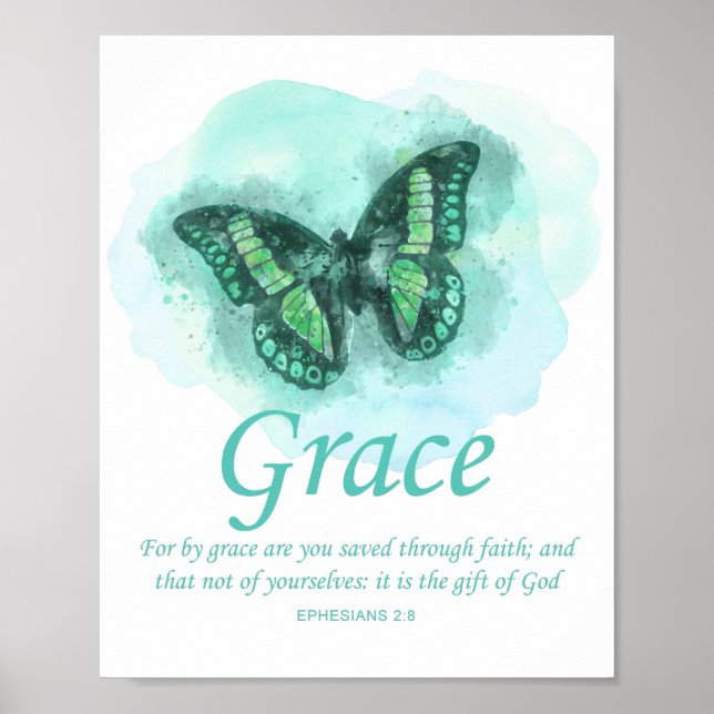 Kvinnors kristna fjärilsbibel Verse: Grace Poster (Framsidan)