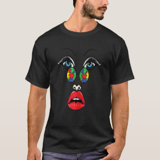 Kvinnors Kvinna Ansikte Pusselbit Autism Medvetenh T Shirt