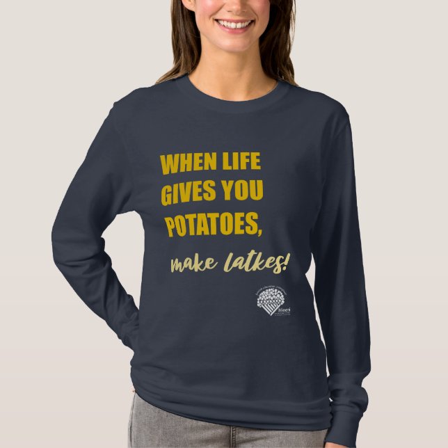 Kvinnors långärmade Hanukkah-tröja - "Gör latkes" T Shirt (Framsida)