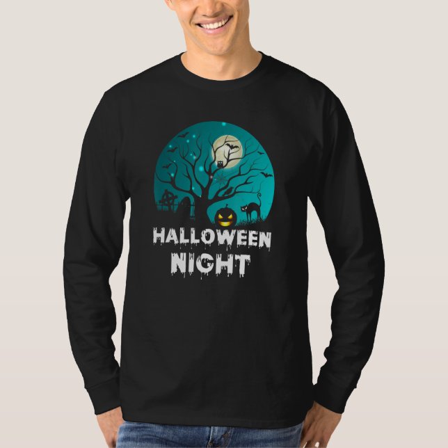 Kvinnors läskiga Halloween kvast Graverad Pumpa Gr T Shirt (Framsida)