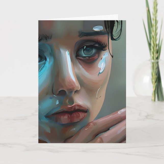 Kvinnors Ledsen Ansikte | Gråter tomt Kort (Framsida)