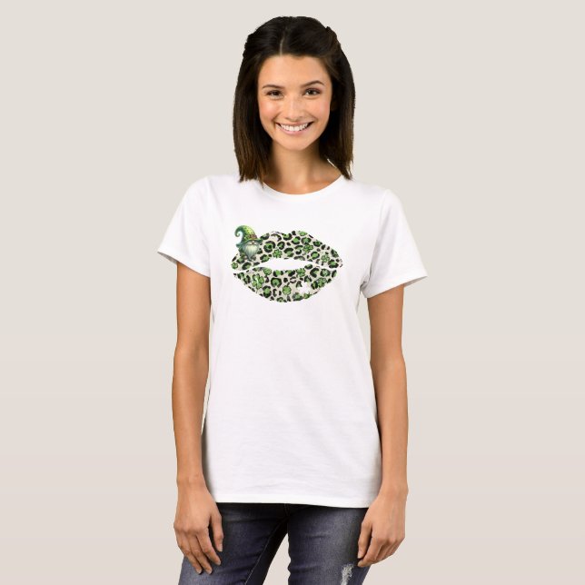 Kvinnors Leprechaun St. Patrick's Day Läpp  T Shirt (Hel framsida)