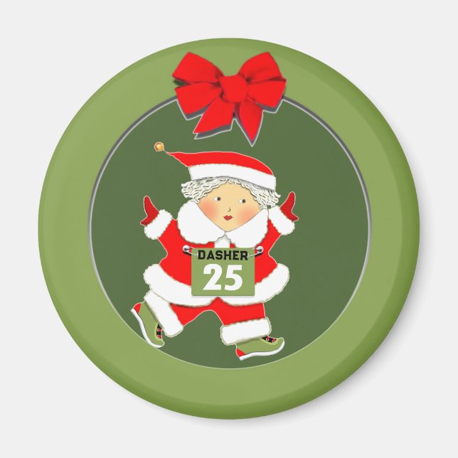 Kvinnors löpning jul magnet (Framsidan)