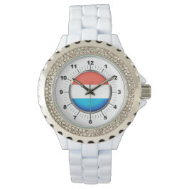 Kvinnors luxemburgska Flagga Rhinestone White Watc Armbandsur