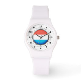 Kvinnors luxemburgska Flagga Sporty White Silicon  Armbandsur