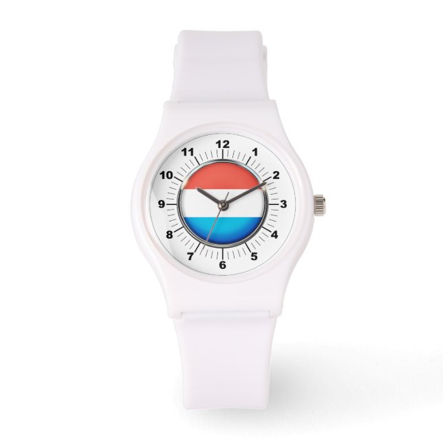 Kvinnors luxemburgska Flagga Sporty White Silicon  Armbandsur (Framsida)