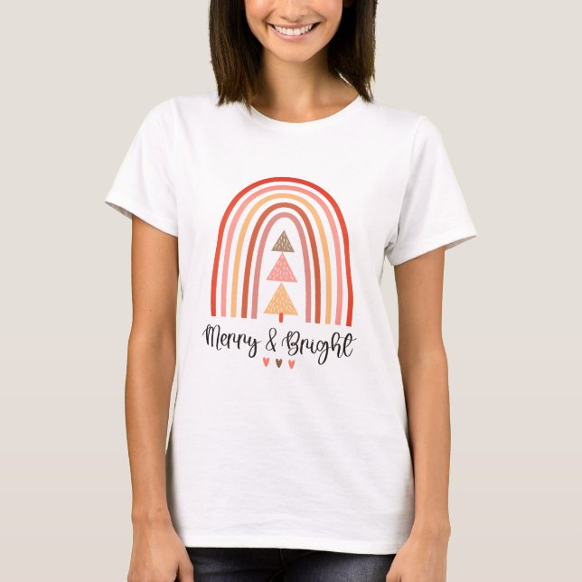 Kvinnors Merry & Bright Jul T-shirt (Framsida)
