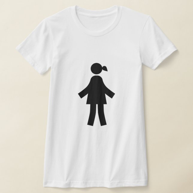 Kvinnors minimalistiska Stick figur-ikon T-shirt (Laydown)