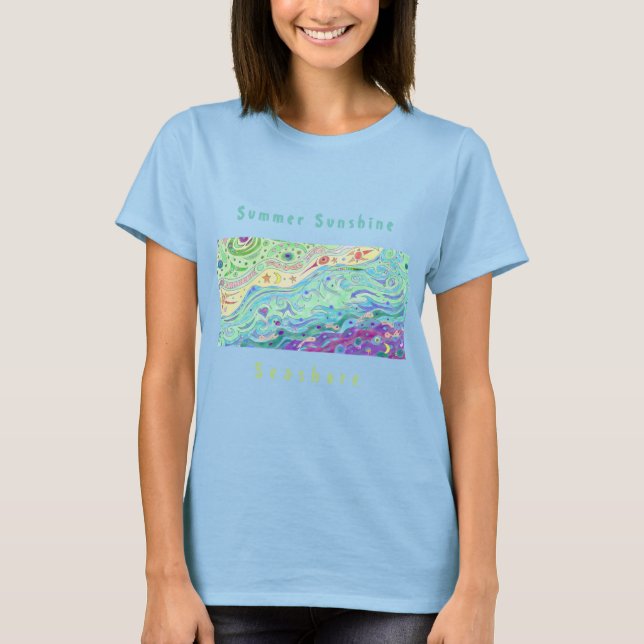 Kvinnors mjuka Cream T-shirt: Seashore Art / Text T Shirt (Framsida)