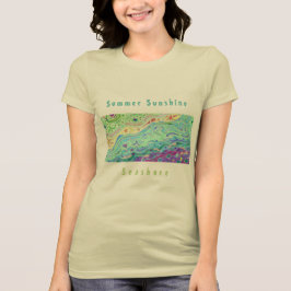 Kvinnors mjuka Cream T-shirt: Seashore Art / Text T Shirt