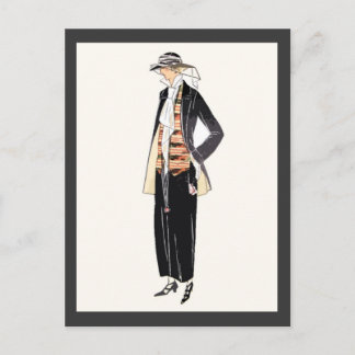 Kvinnors Mode 1920-tal Deco Pochoir Vykort