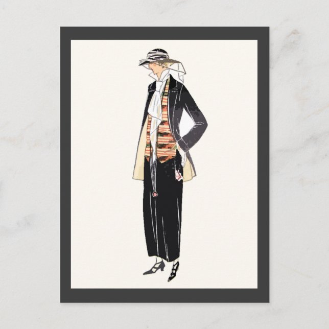 Kvinnors Mode 1920-tal Deco Pochoir Vykort (Framsida)