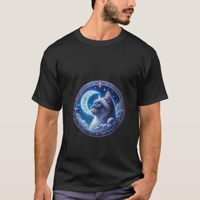 Kvinnors Mystisk Celestial Katt Måne Stjärnor Fant T Shirt (Framsida)