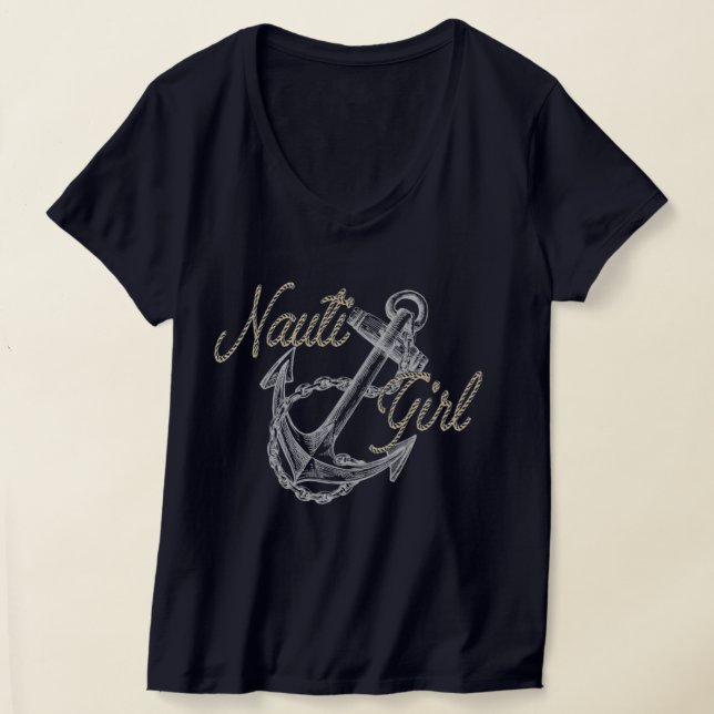 Kvinnors Nauti Girl V-ringad t-shirt (Laydown)