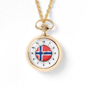 Kvinnors Norge Flagga Wraparound Guld Watch Armbandsur