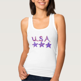 Kvinnors patriotiska USA Stars Red, White, Blue Linne Med Racerback