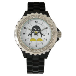 Kvinnors Penguin Rhinestone Black Enamel Watch Armbandsur