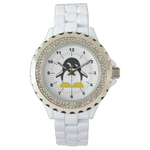 Kvinnors Penguin Rhinestone White Enamel Watch Armbandsur