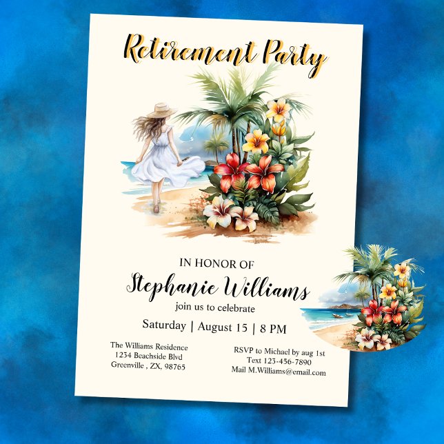 Kvinnors Pension Beach Aloha Flowers Party Inbjudningar (Skapare uppladdad)