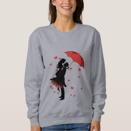 Kvinnors Romantiska Par Röd Paraply Hjärtan Svetta T Shirt
