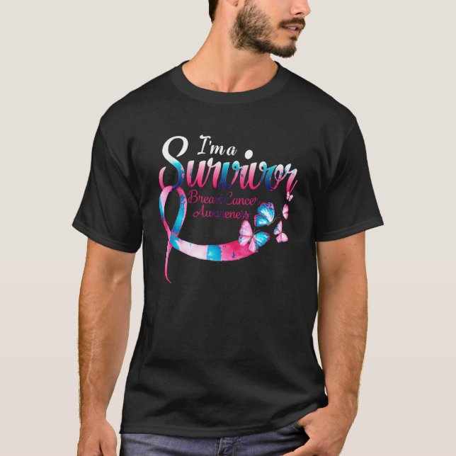 Kvinnors Rosa Butterfly Im A Survivor Breast Cance T Shirt (Framsida)