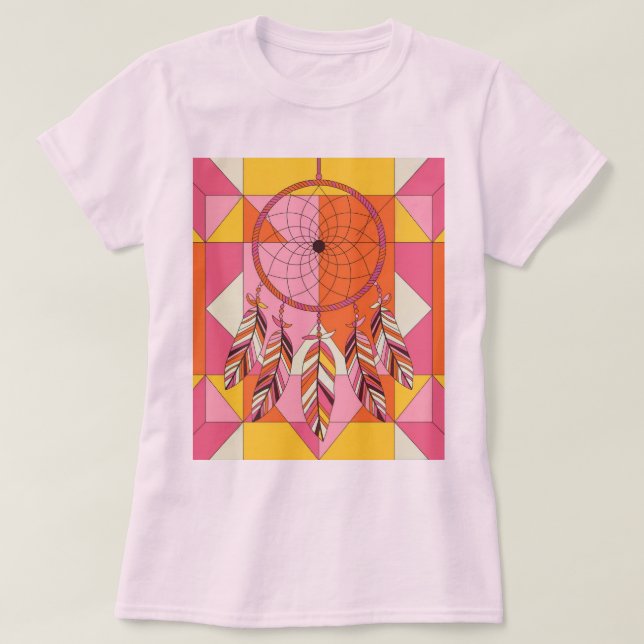 Kvinnors Rosa Dreamcatcher Geometric Shapes T-Shir T Shirt (Design framsida)