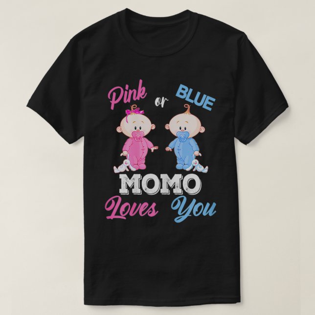 Kvinnors Rosa eller Blå Momo Kärlek som du Gender  T Shirt (Design framsida)