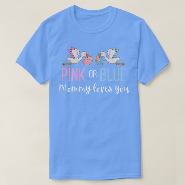 Kvinnors Rosa eller blått Baby Gender i Party Mamm T Shirt (Design framsida)